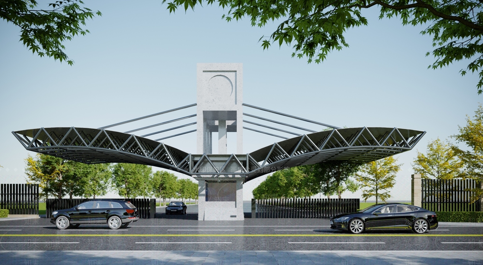 现代公园厂区入口大门3D模型下载【ID:1118220440】