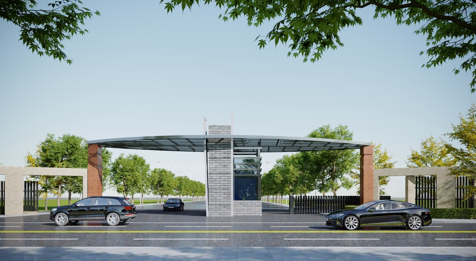 现代公园厂区入口大门3D模型下载【ID:1118220489】