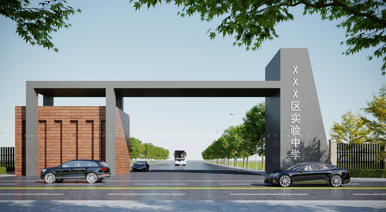 现代学校入口大门3D模型下载【ID:1118220744】
