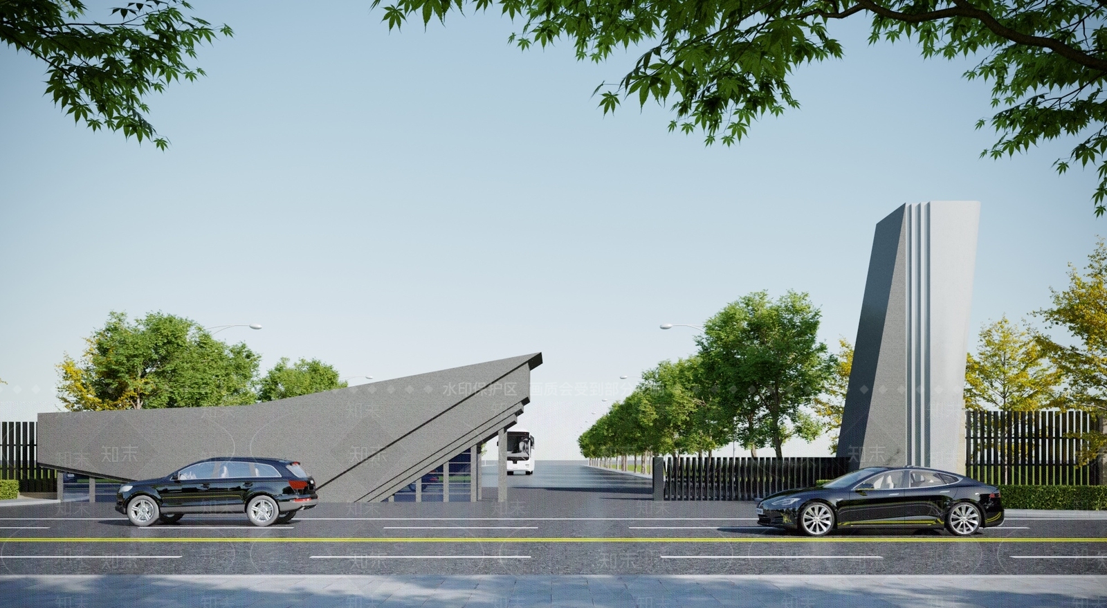 现代公园厂区入口大门3D模型下载【ID:1118220955】