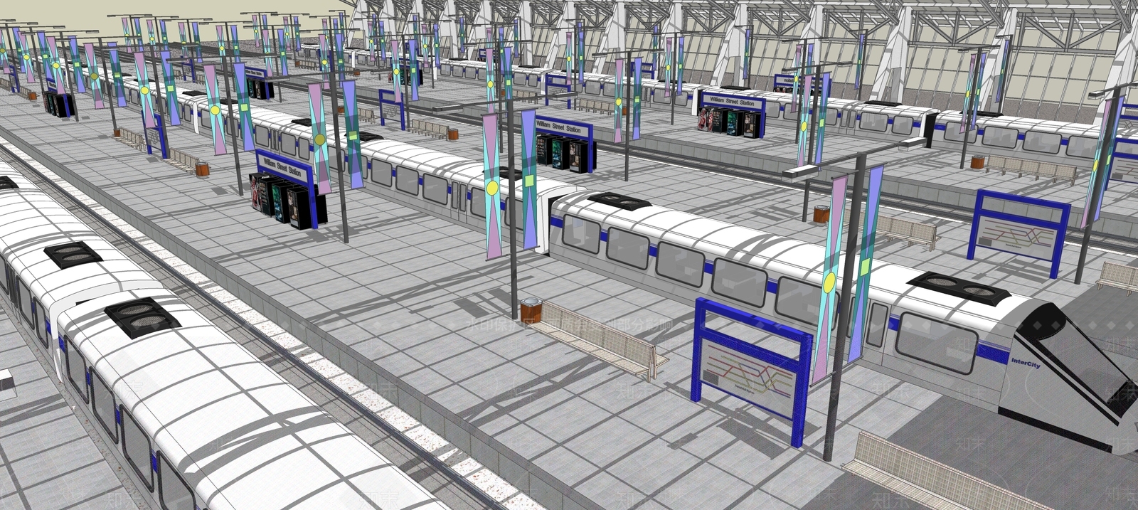 现代火车站台SU模型下载【ID:1118221642】