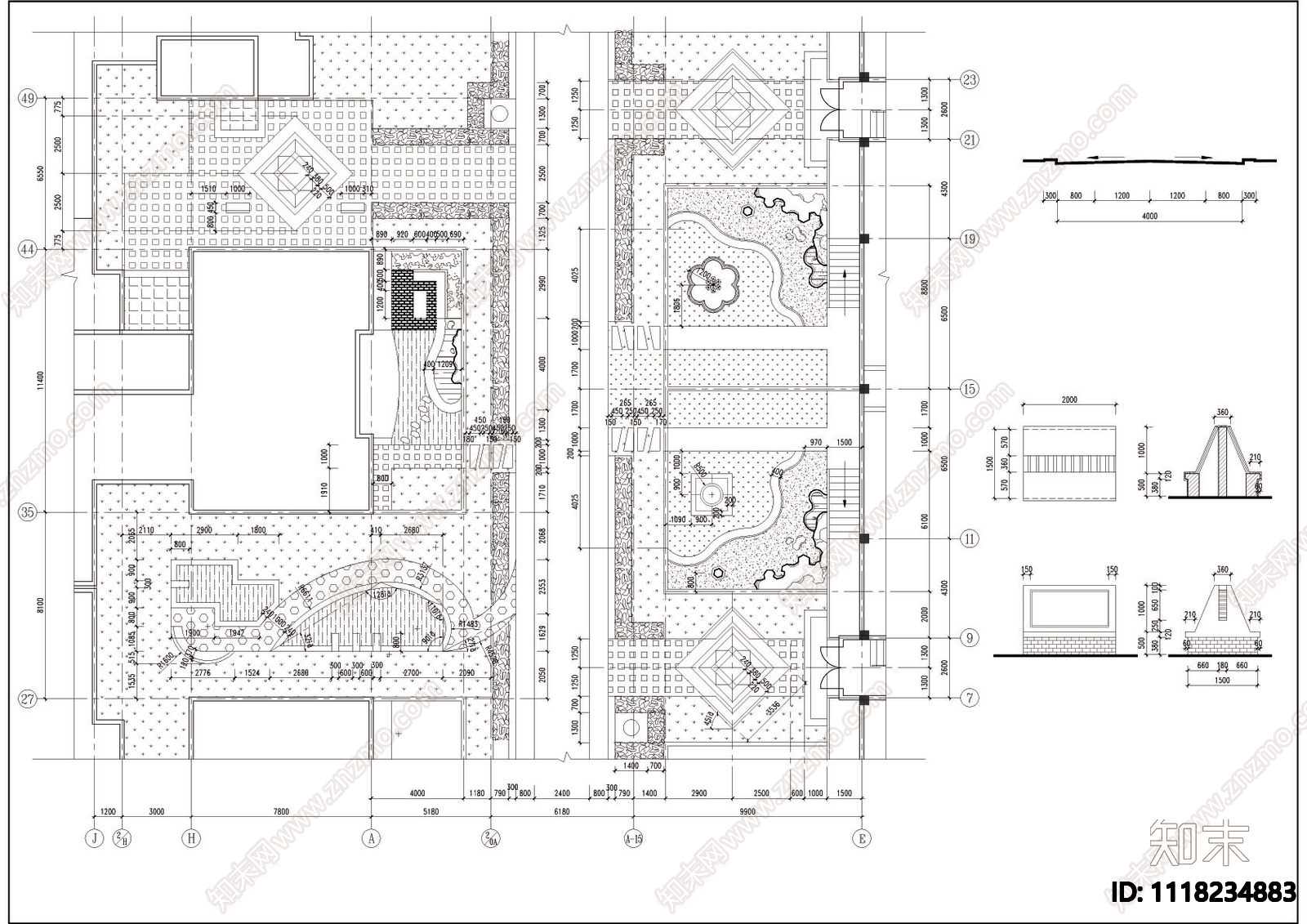 精细园林广场详图CAD景观施工图施工图下载【ID:1118234883】