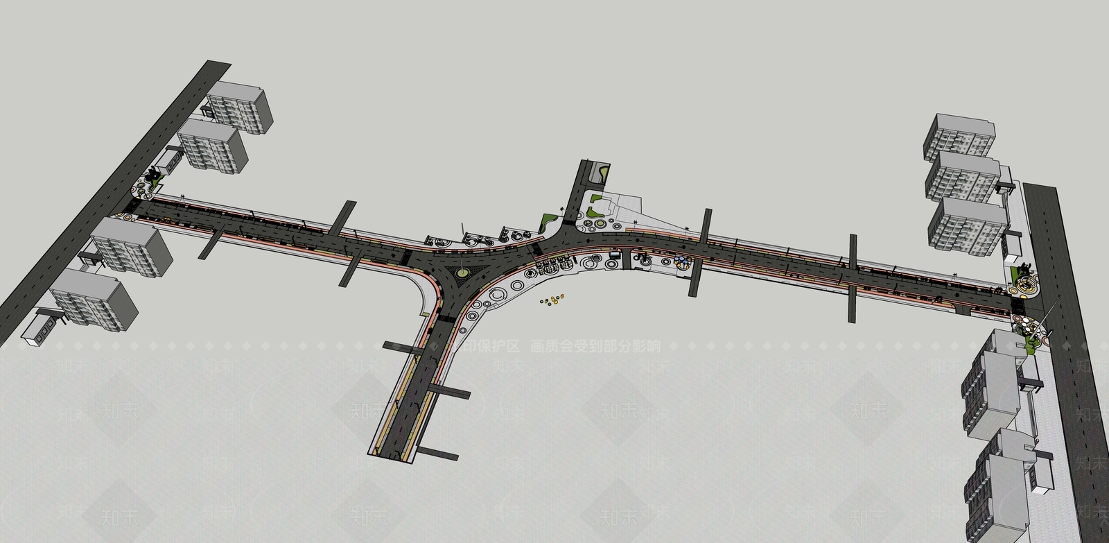 现代商业街市政街道SU模型下载【ID:1118295100】
