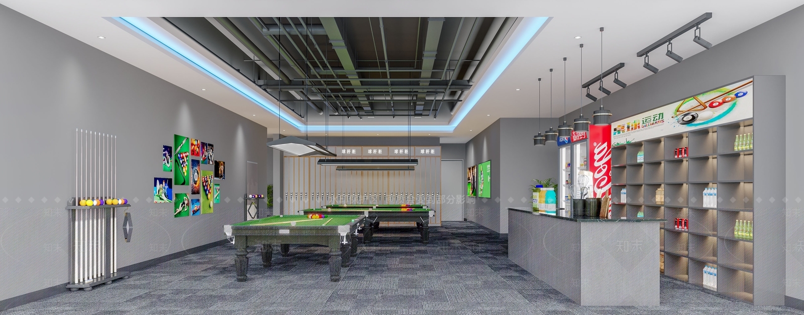 工业风台球室3D模型下载【ID:1118240178】