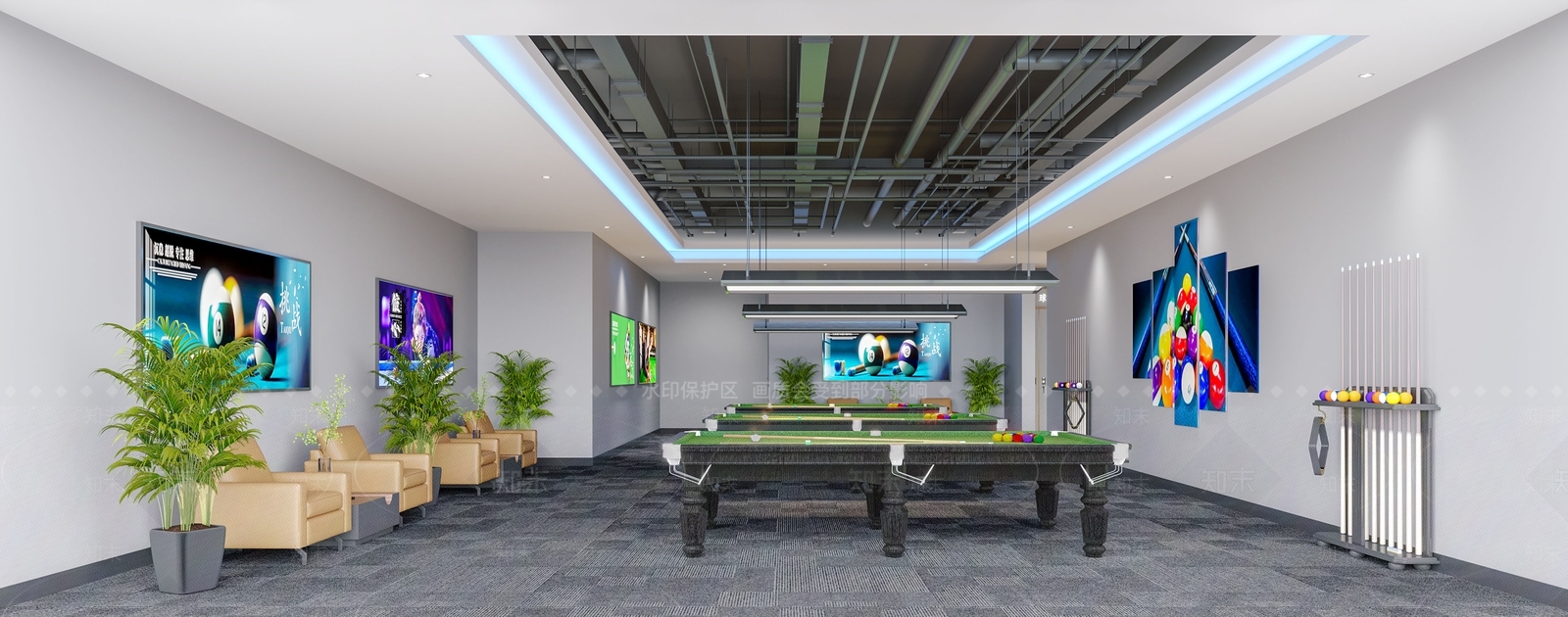 工业风台球室3D模型下载【ID:1118240178】