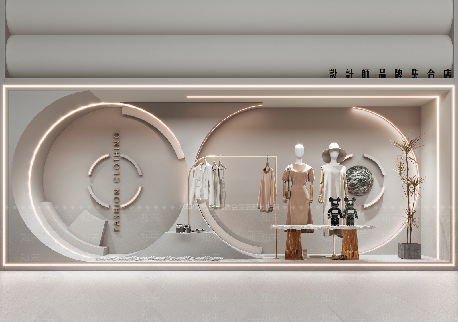 侘寂风女装服装店橱窗SU模型下载【ID:1118240803】