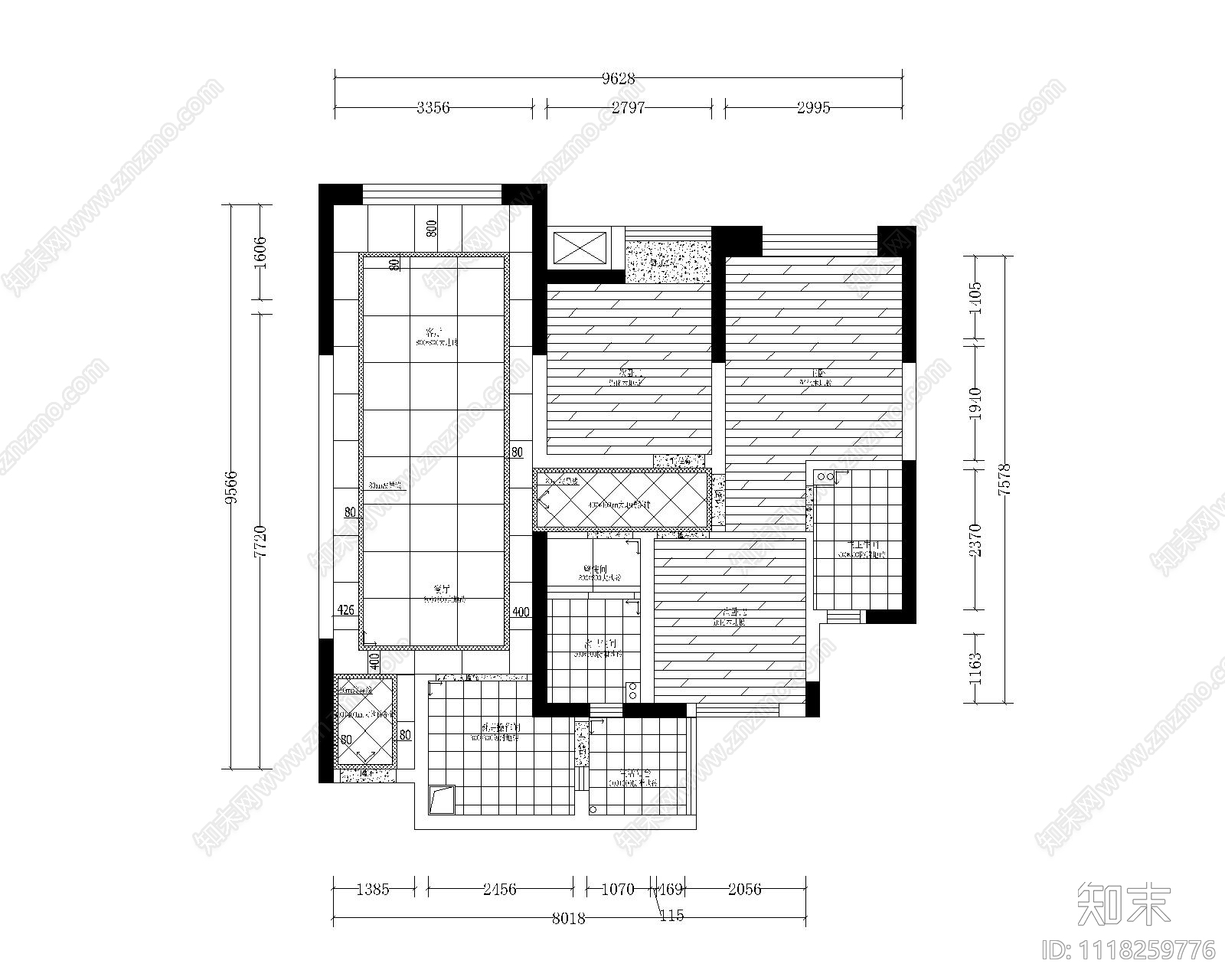 欧式简约室内空间设计施工图cad施工图下载【ID:1118259776】