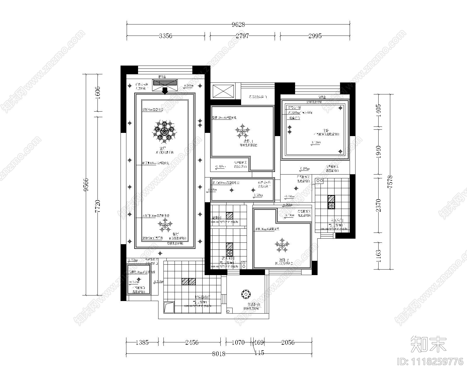 欧式简约室内空间设计施工图cad施工图下载【ID:1118259776】