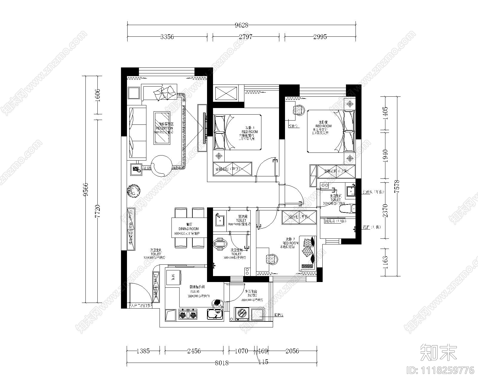 欧式简约室内空间设计施工图cad施工图下载【ID:1118259776】