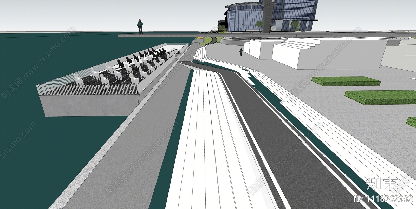 现代滨水商业休闲广场景观SU模型下载【ID:1118262932】