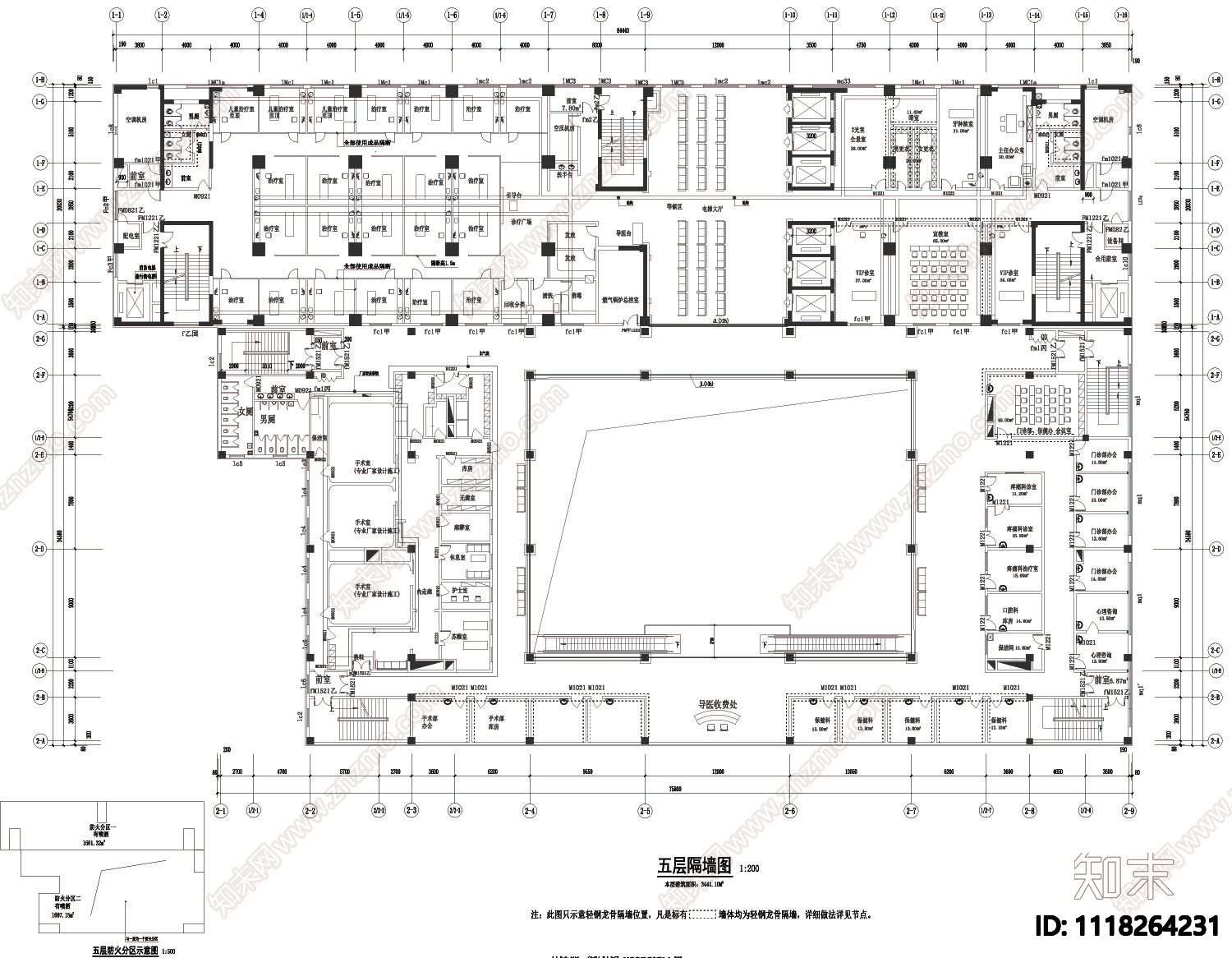 医院高层综合楼隔墙图及新建轻质隔墙分布施工图cad施工图下载【ID:1118264231】