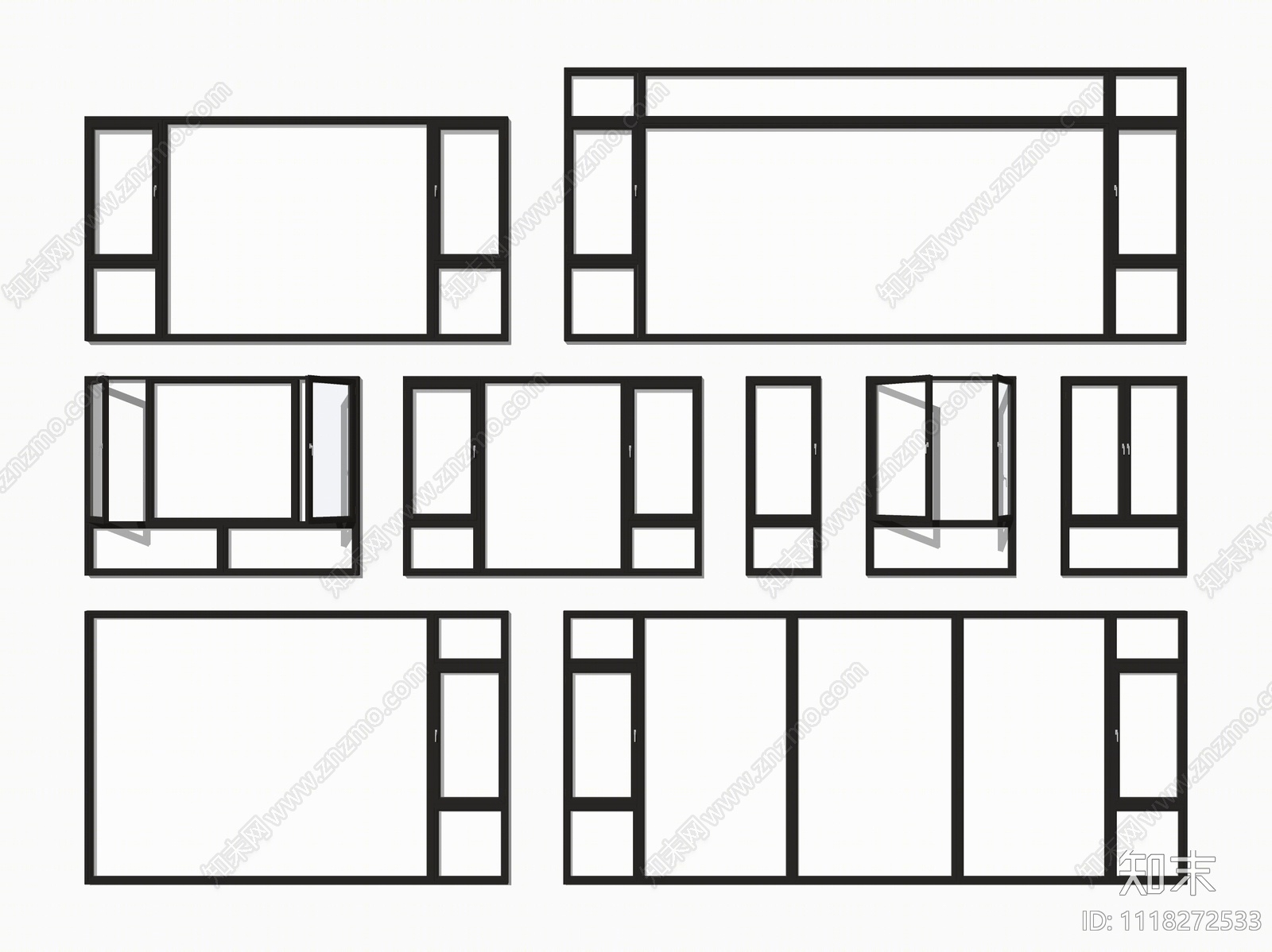 现代窗户组合SU模型下载【ID:1118272533】