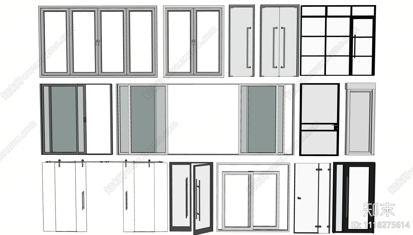 现代推拉门SU模型下载【ID:1118275614】