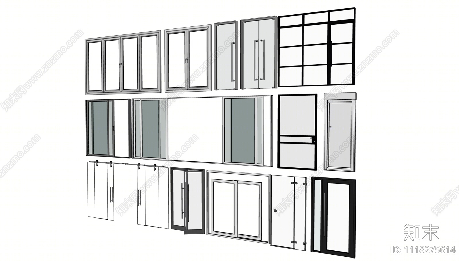 现代推拉门SU模型下载【ID:1118275614】
