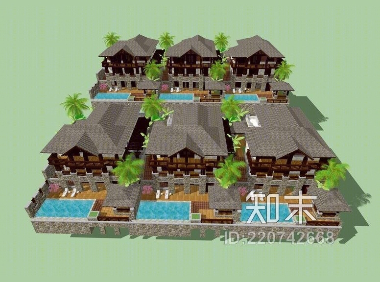 东南亚风格联排别墅SU模型下载【ID:220742668】