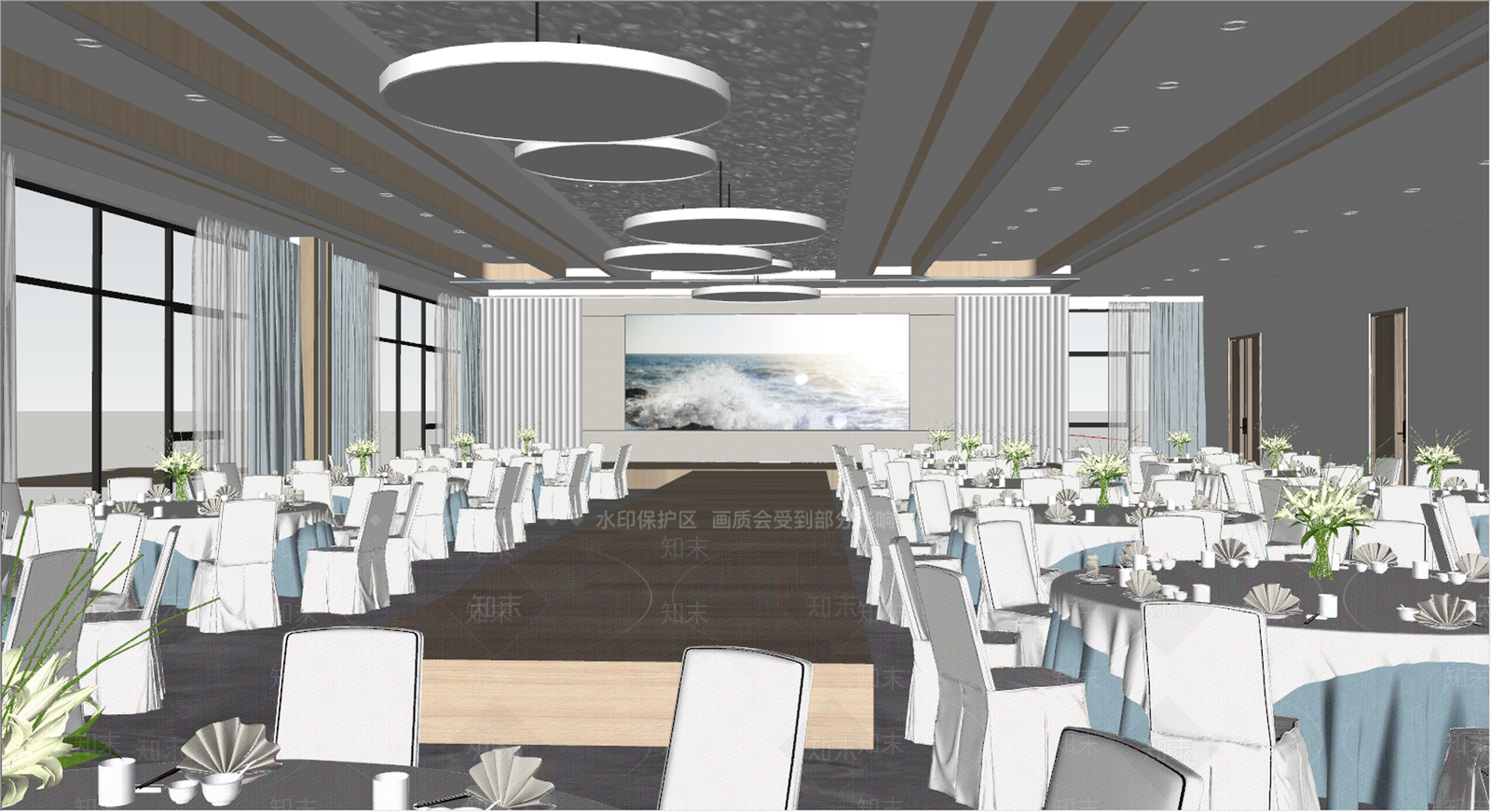 现代酒店宴会厅SU模型下载【ID:1118296236】