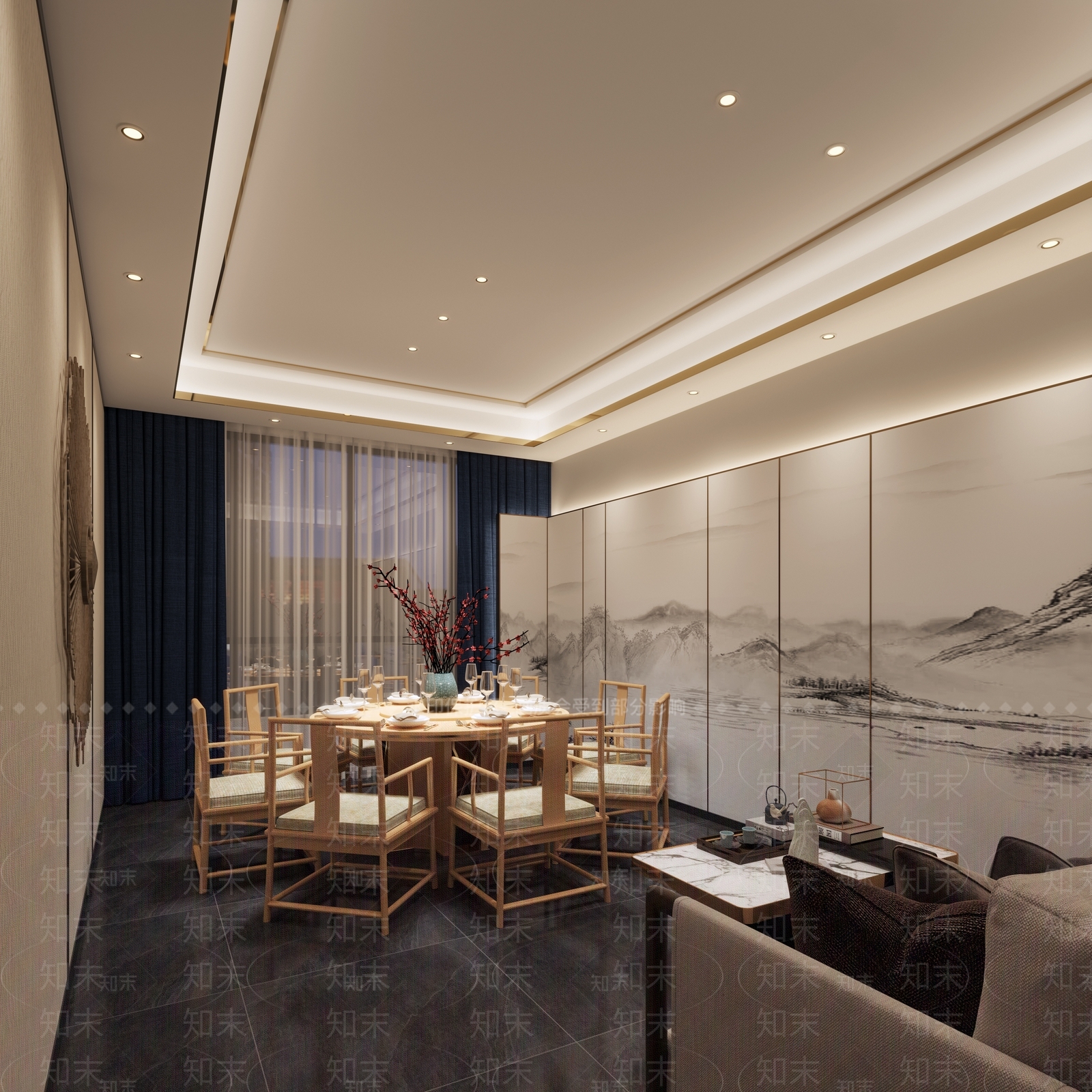 新中式棋牌室3D模型下载【ID:1118339815】