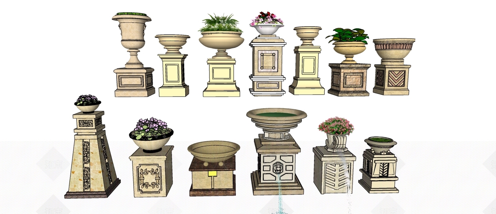 欧式花盆SU模型下载【ID:1118302074】