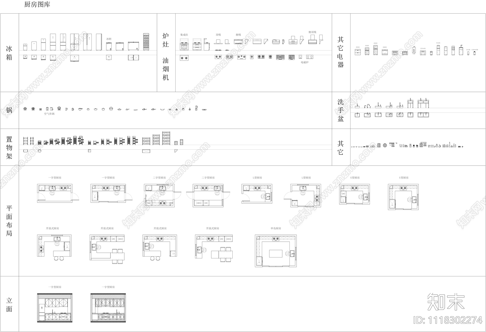 厨房设施平立面图库施工图下载【ID:1118302274】