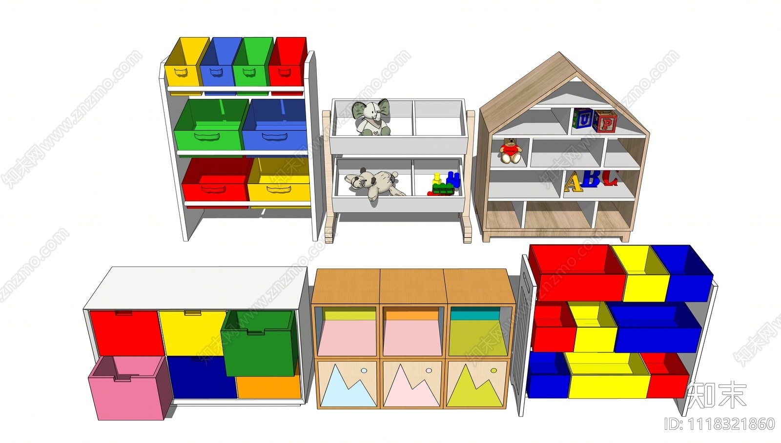 现代简约儿童收纳柜SU模型下载【ID:1118321860】