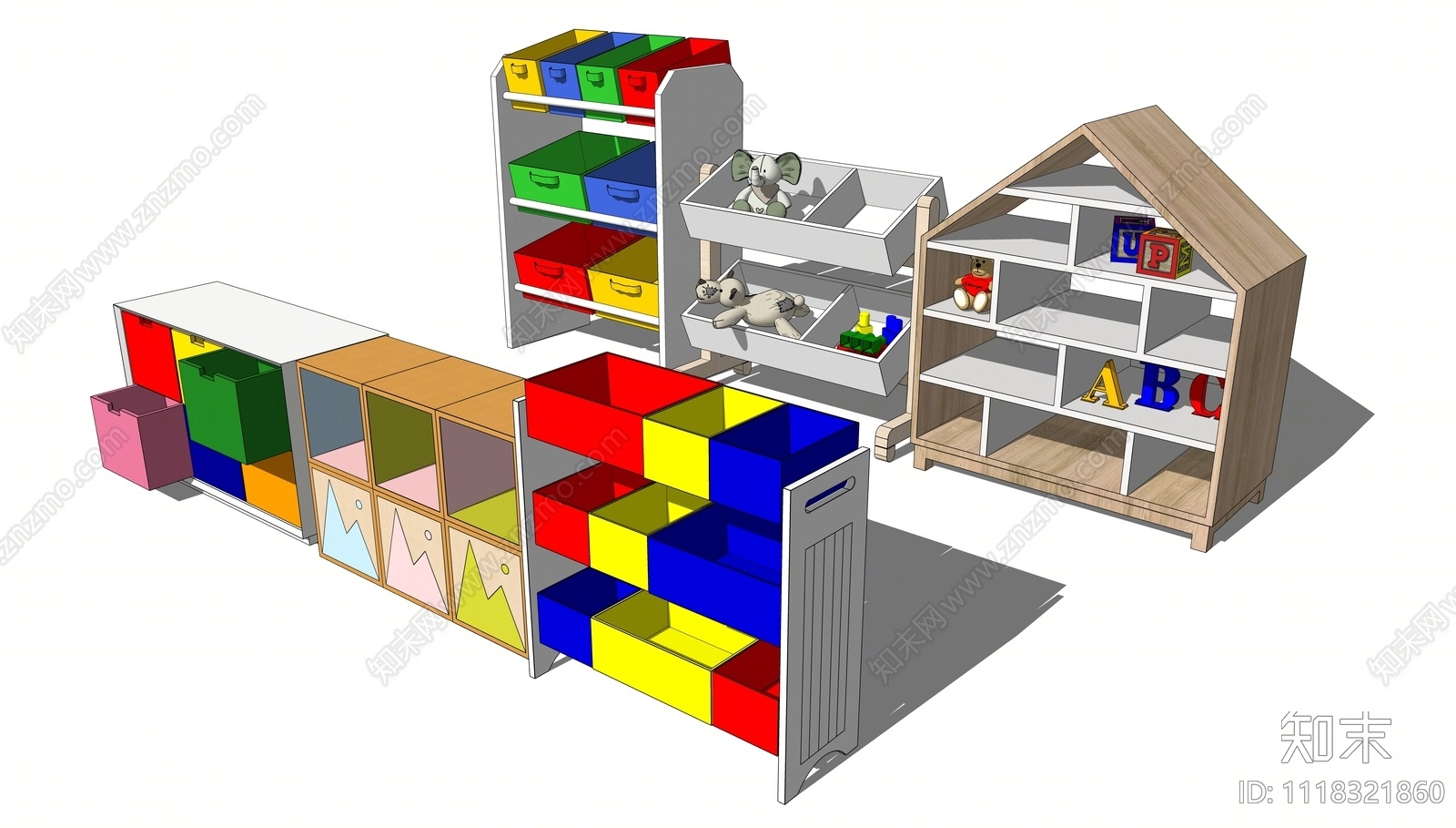 现代简约儿童收纳柜SU模型下载【ID:1118321860】
