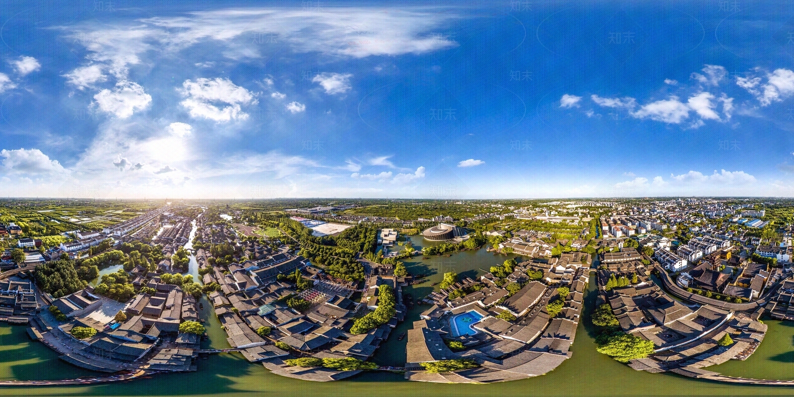 江南特色水乡小镇鸟瞰HDR贴图下载【ID:1118327525】