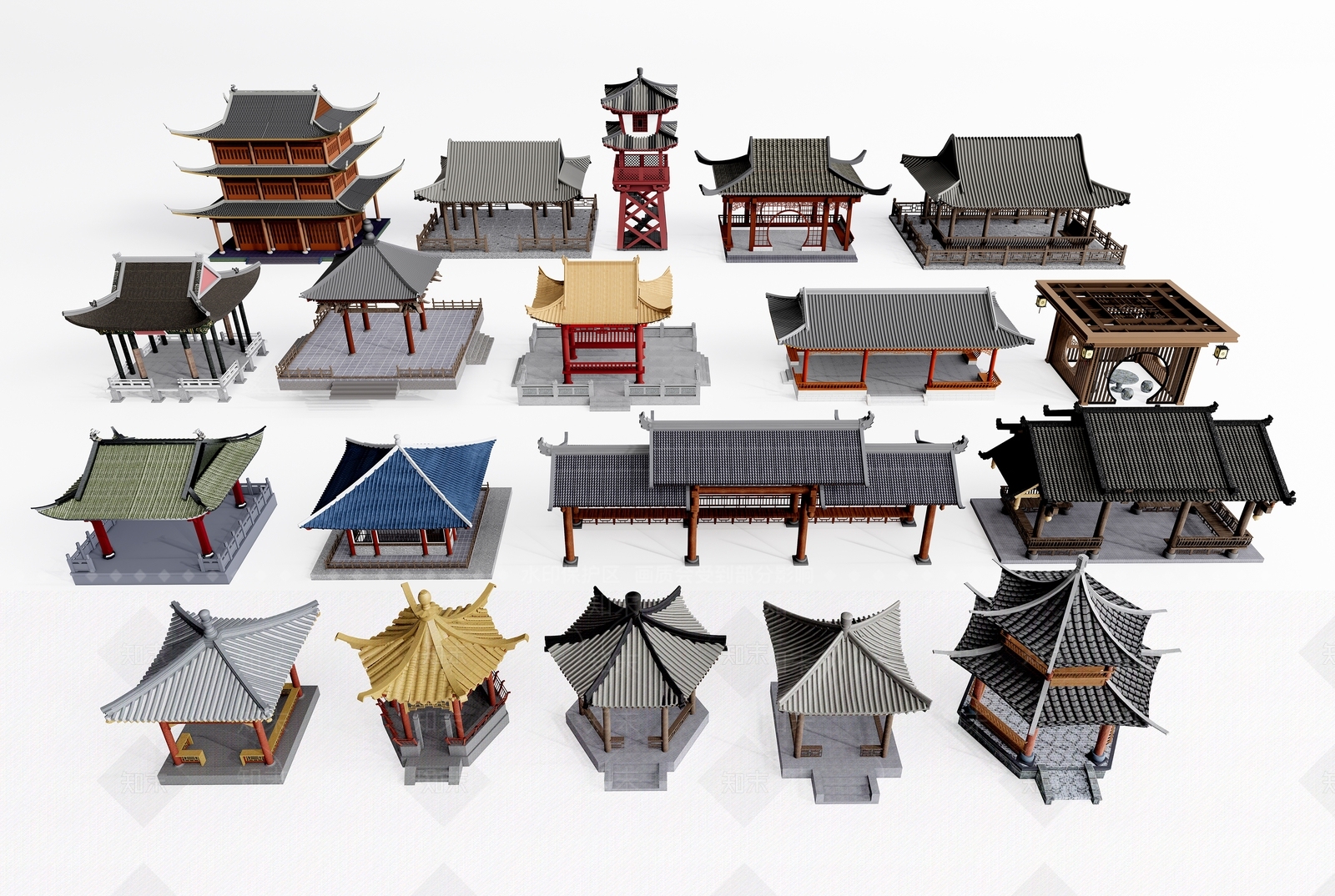 新中式凉亭3D模型下载【ID:1118344712】