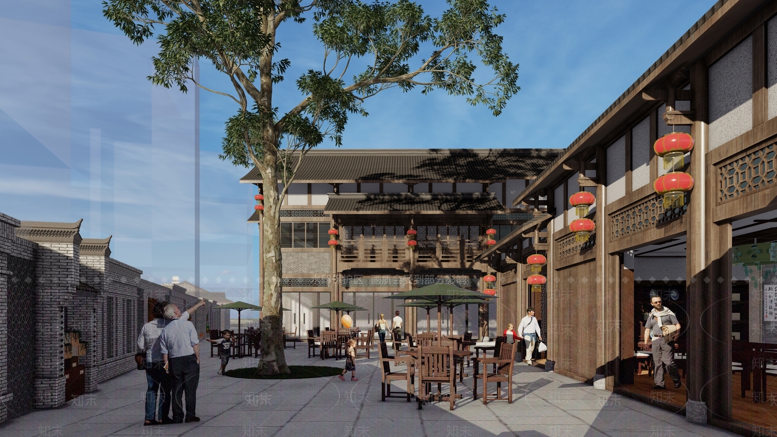 中式川西商业街SU模型下载【ID:1118349758】