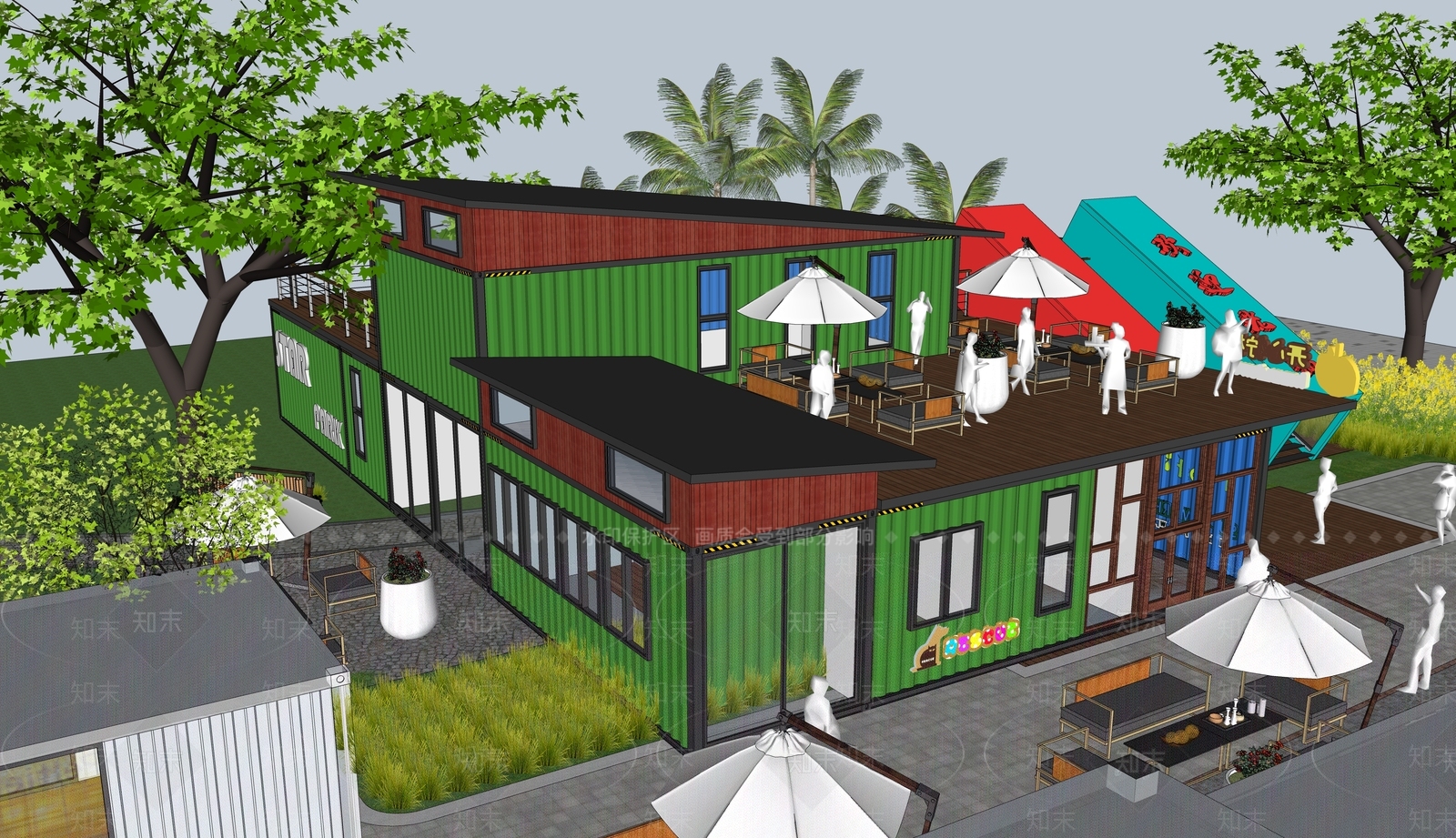 现代餐饮建筑SU模型下载【ID:1118351852】