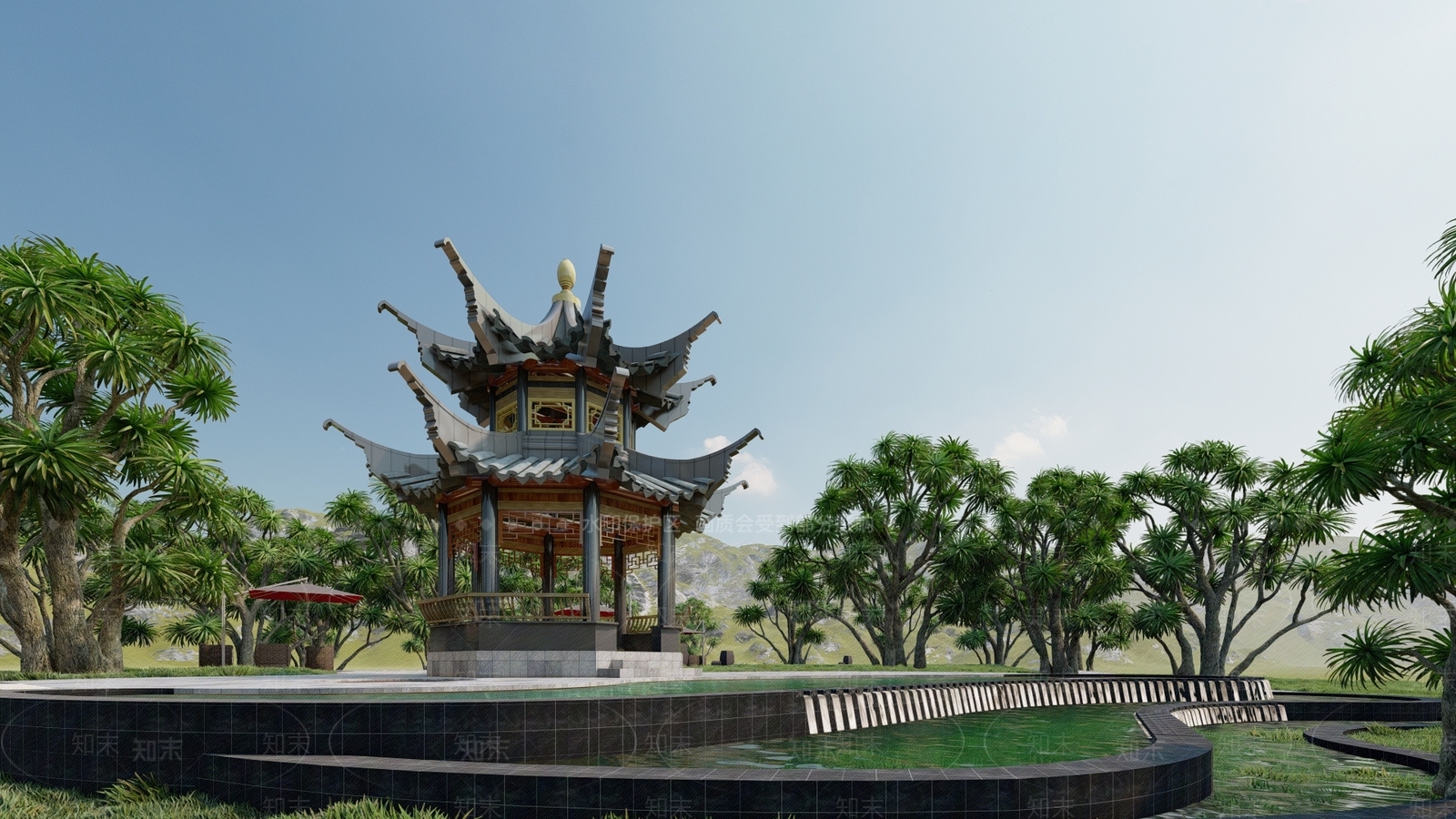 中式亭子SU模型下载【ID:1118359542】