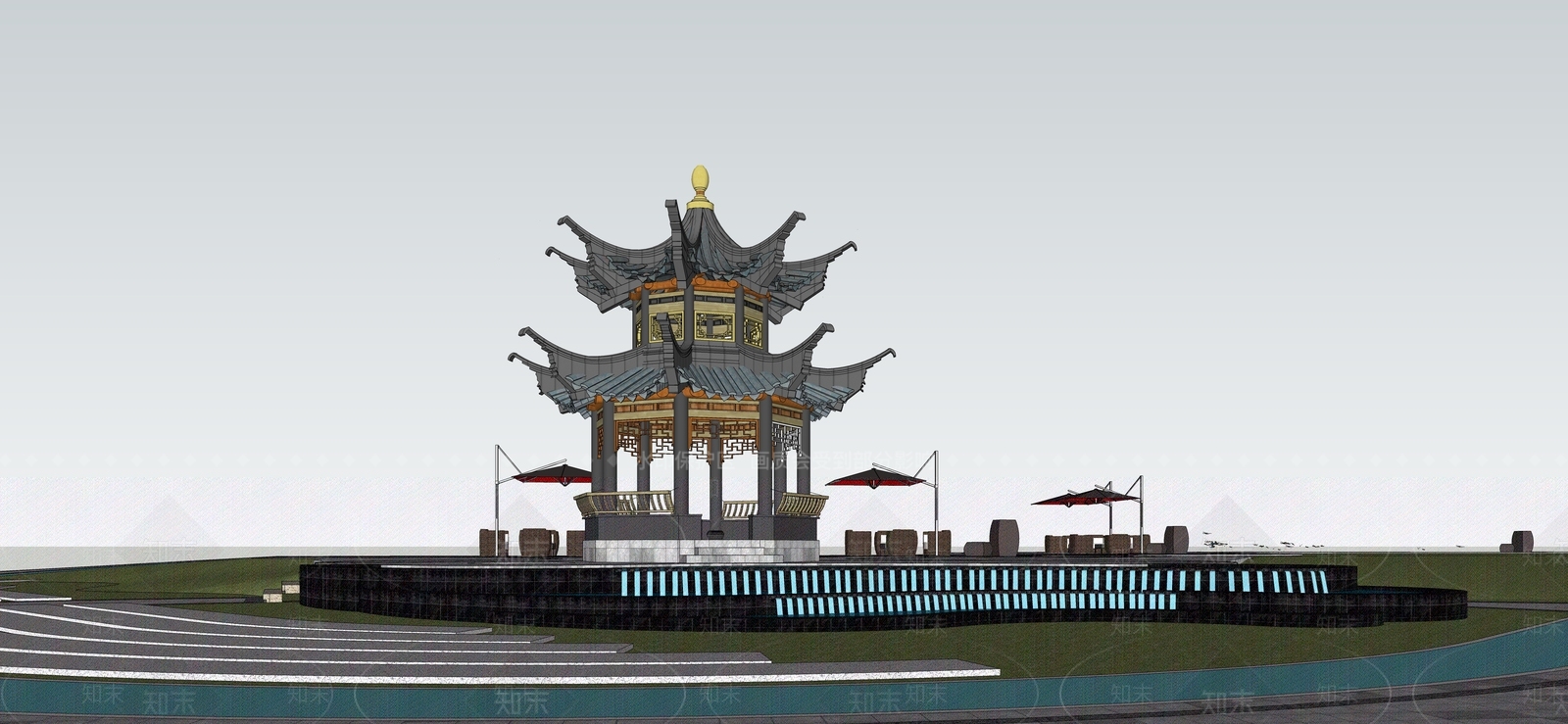 中式亭子SU模型下载【ID:1118359542】
