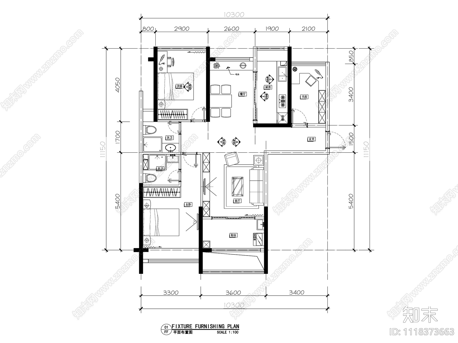 两室两厅户型设计平面图立面图施工图施工图下载【ID:1118373663】