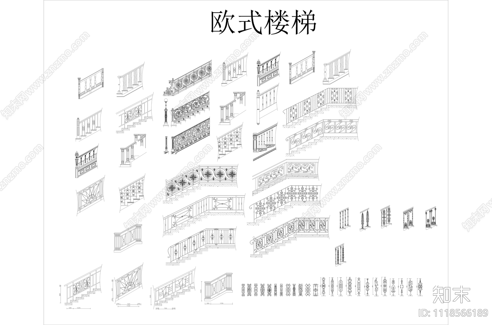 欧式简约各中线条施工图图库cad施工图下载【ID:1118566189】