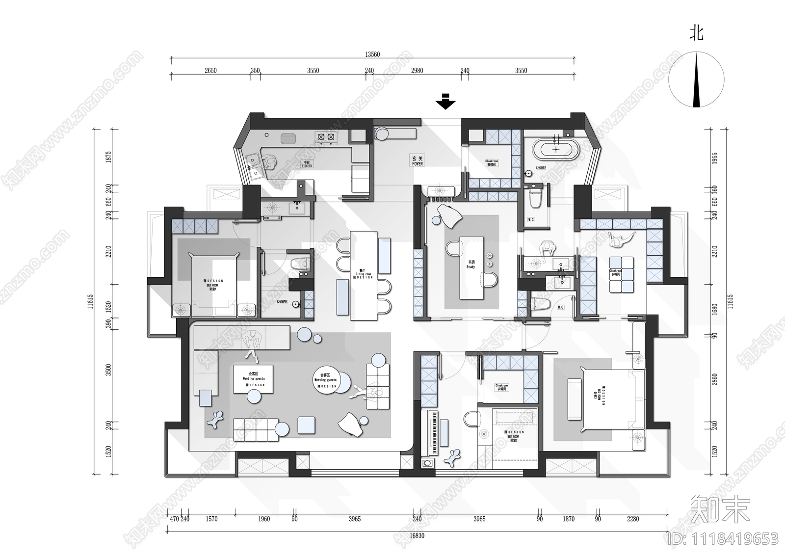 188平两套打通户型图CADPSD户型方案施工图下载【ID:1118419653】
