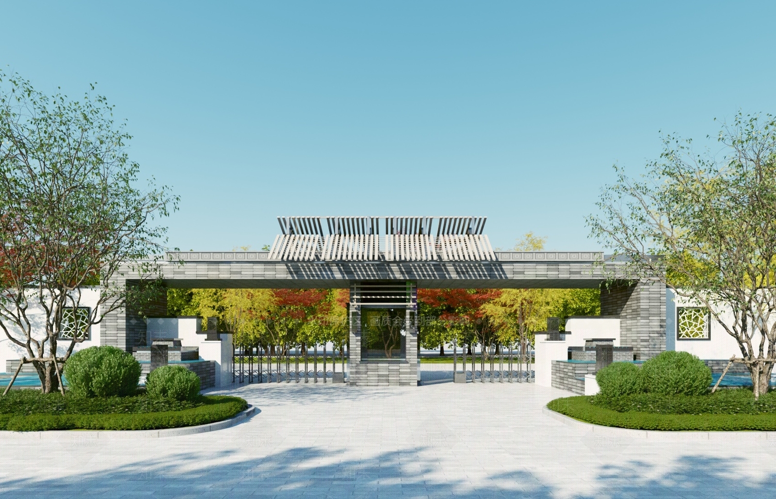 新中式小区入口大门3D模型下载【ID:1118426361】