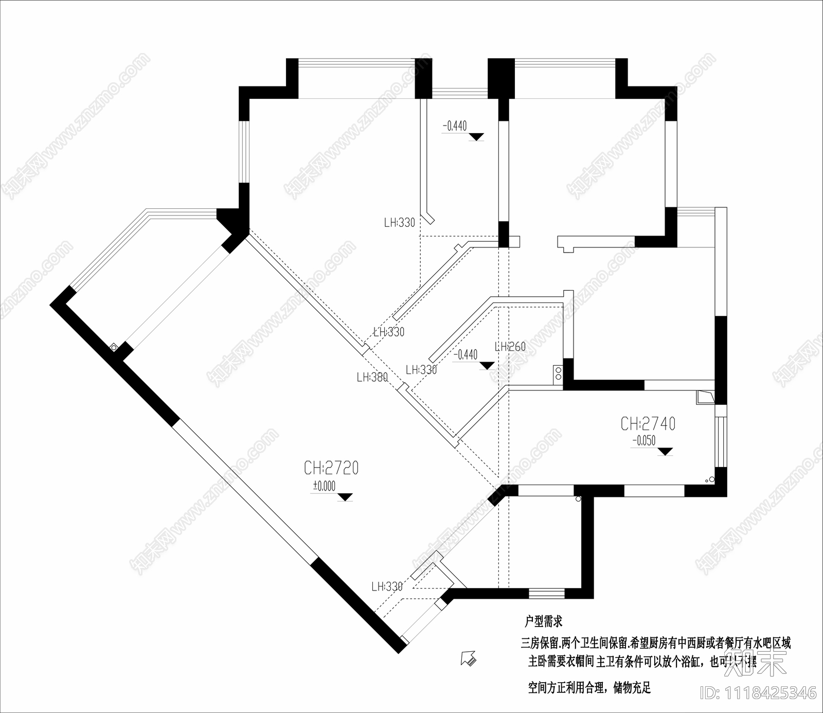 144㎡异形户型优化方案施工图下载【ID:1118425346】