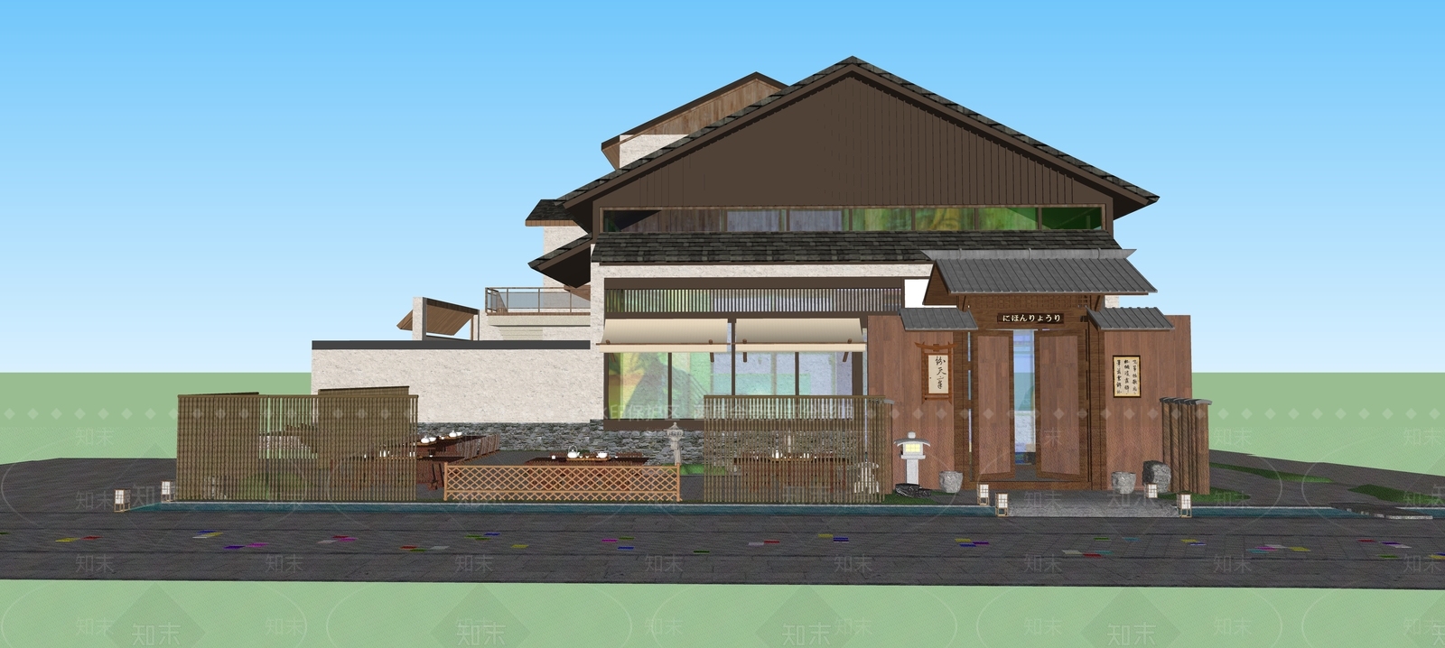 日式餐饮建筑SU模型下载【ID:1118455370】