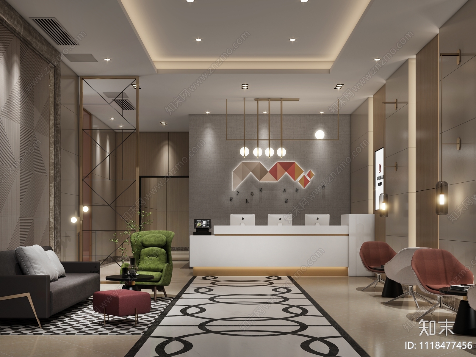 柏曼酒店大堂设计施工图含效果图施工图下载【ID:1118477456】