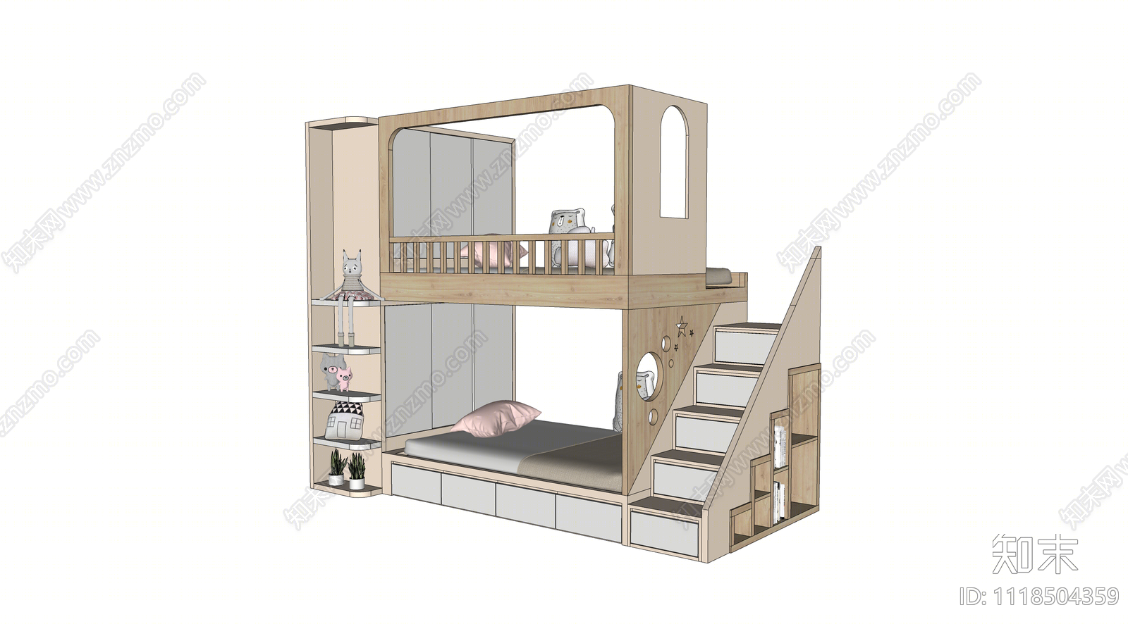 北欧儿童床上下床双层床SU模型下载【ID:1118504359】