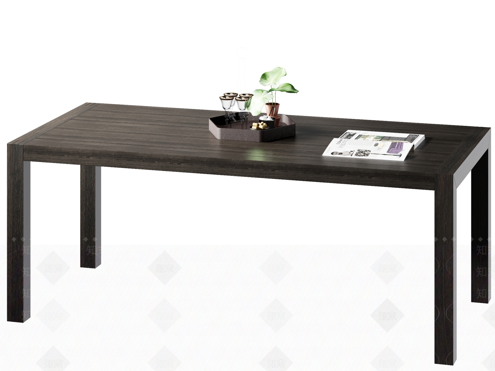 现代实木长餐桌SU模型下载【ID:1118505932】