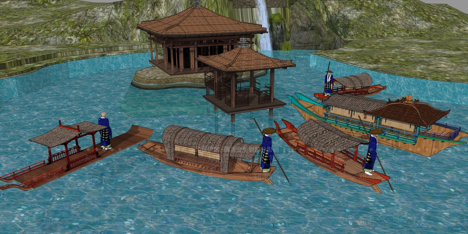 古代草船游船SU模型下载【ID:1118508722】