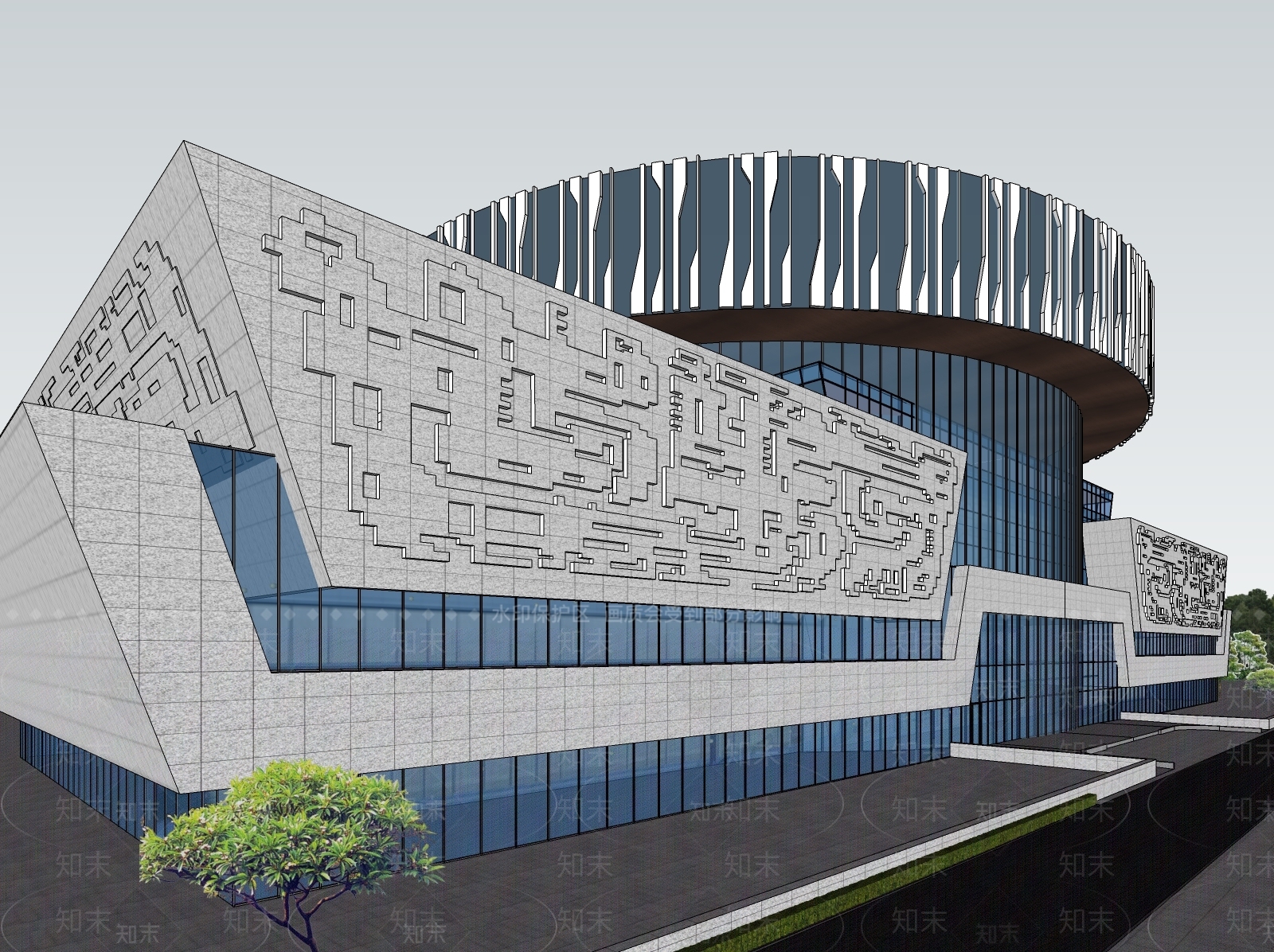 新中式文教建筑SU模型下载【ID:1118509235】