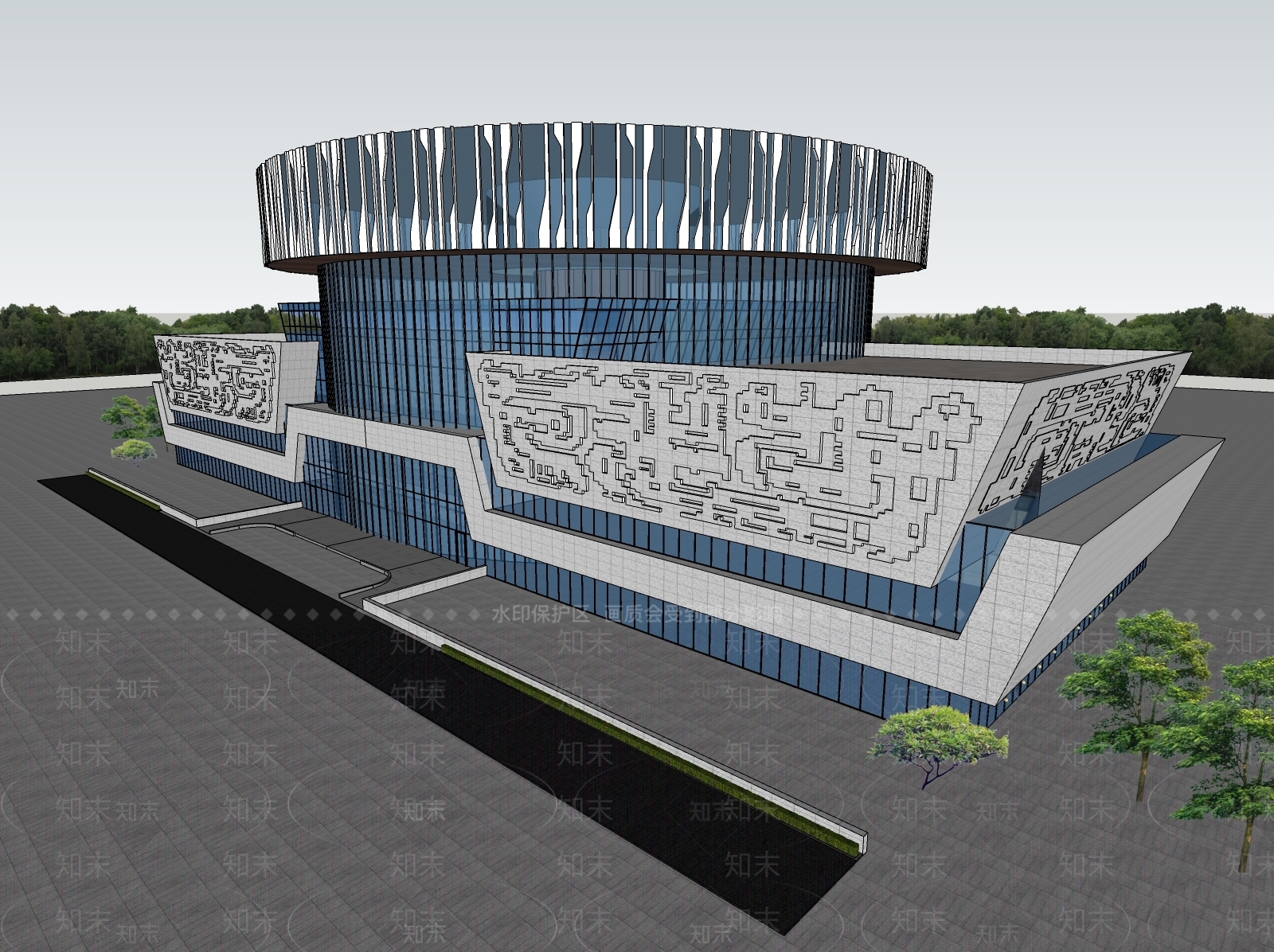新中式文教建筑SU模型下载【ID:1118509235】