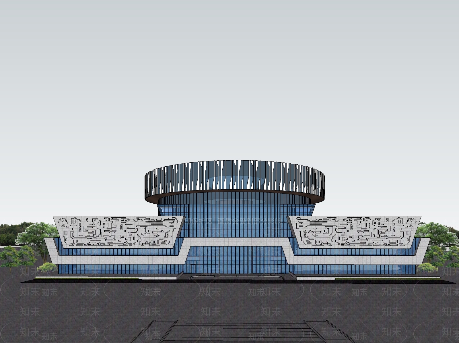 新中式文教建筑SU模型下载【ID:1118509235】
