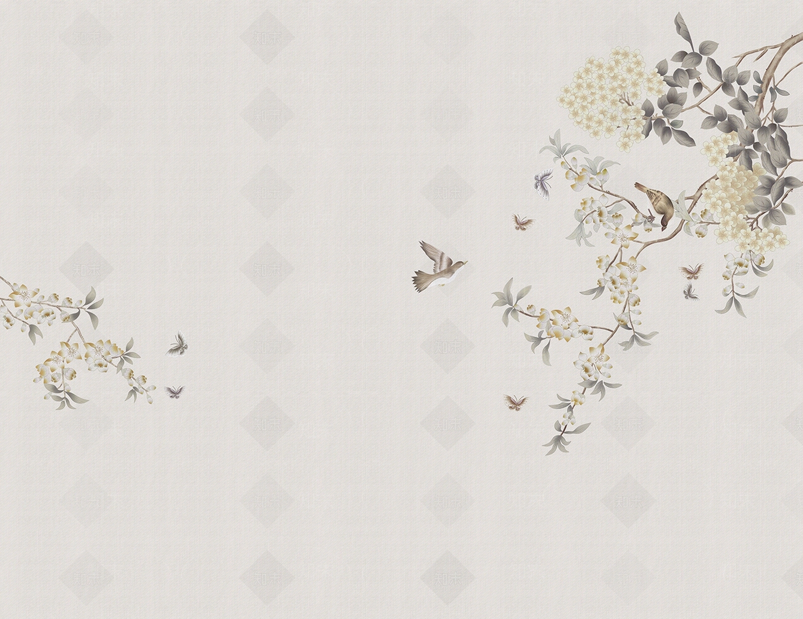 新中式花鸟壁画贴图下载【ID:1118515491】