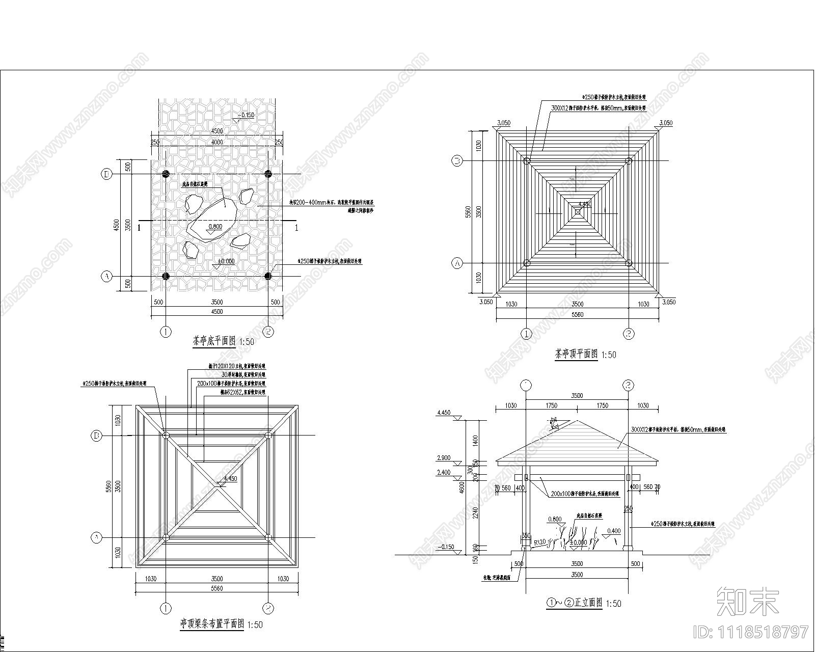 超详细古建亭子带结构施工图施工图下载【ID:1118518797】
