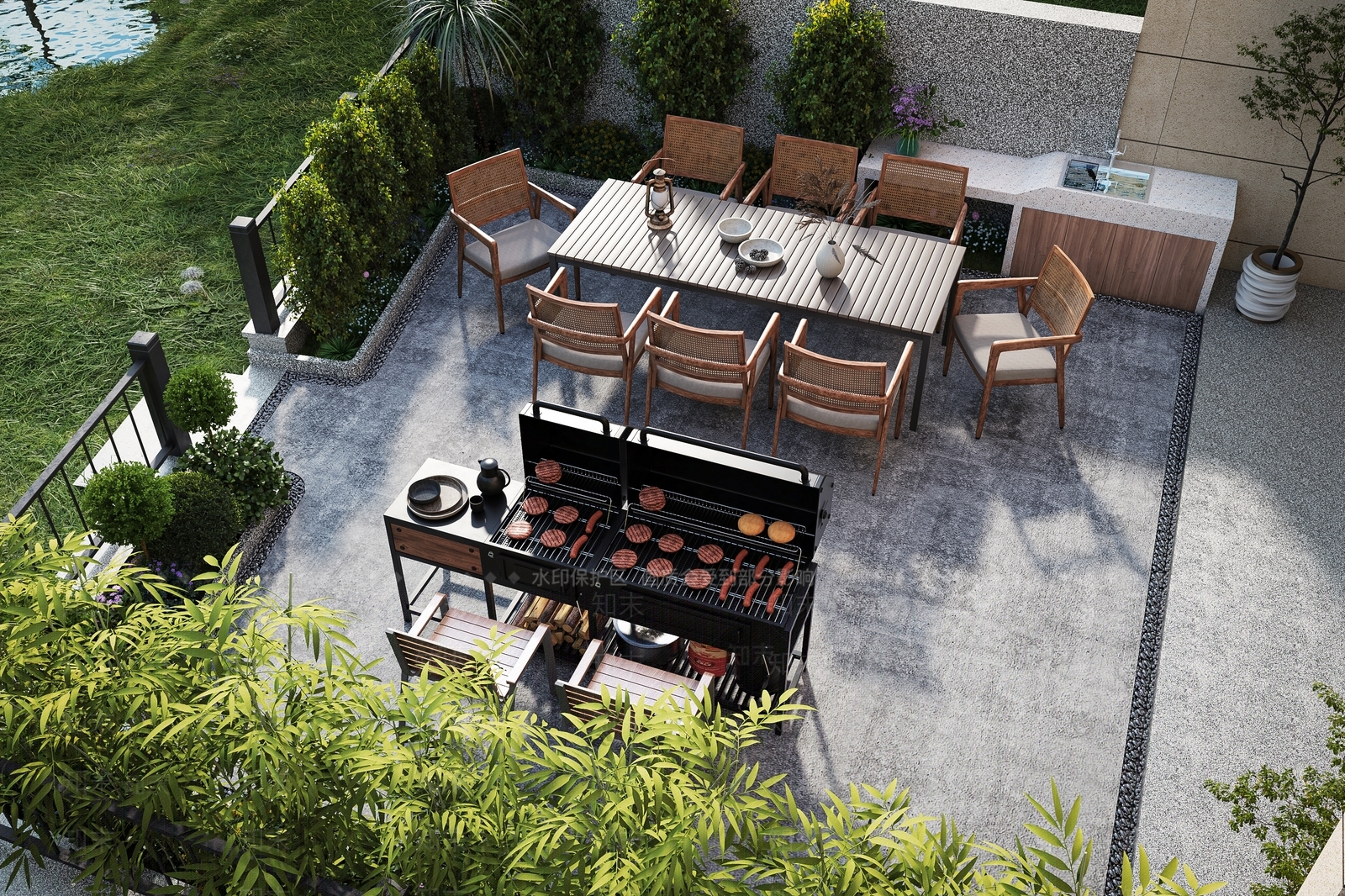 现代别墅花园3D模型下载【ID:1118531792】