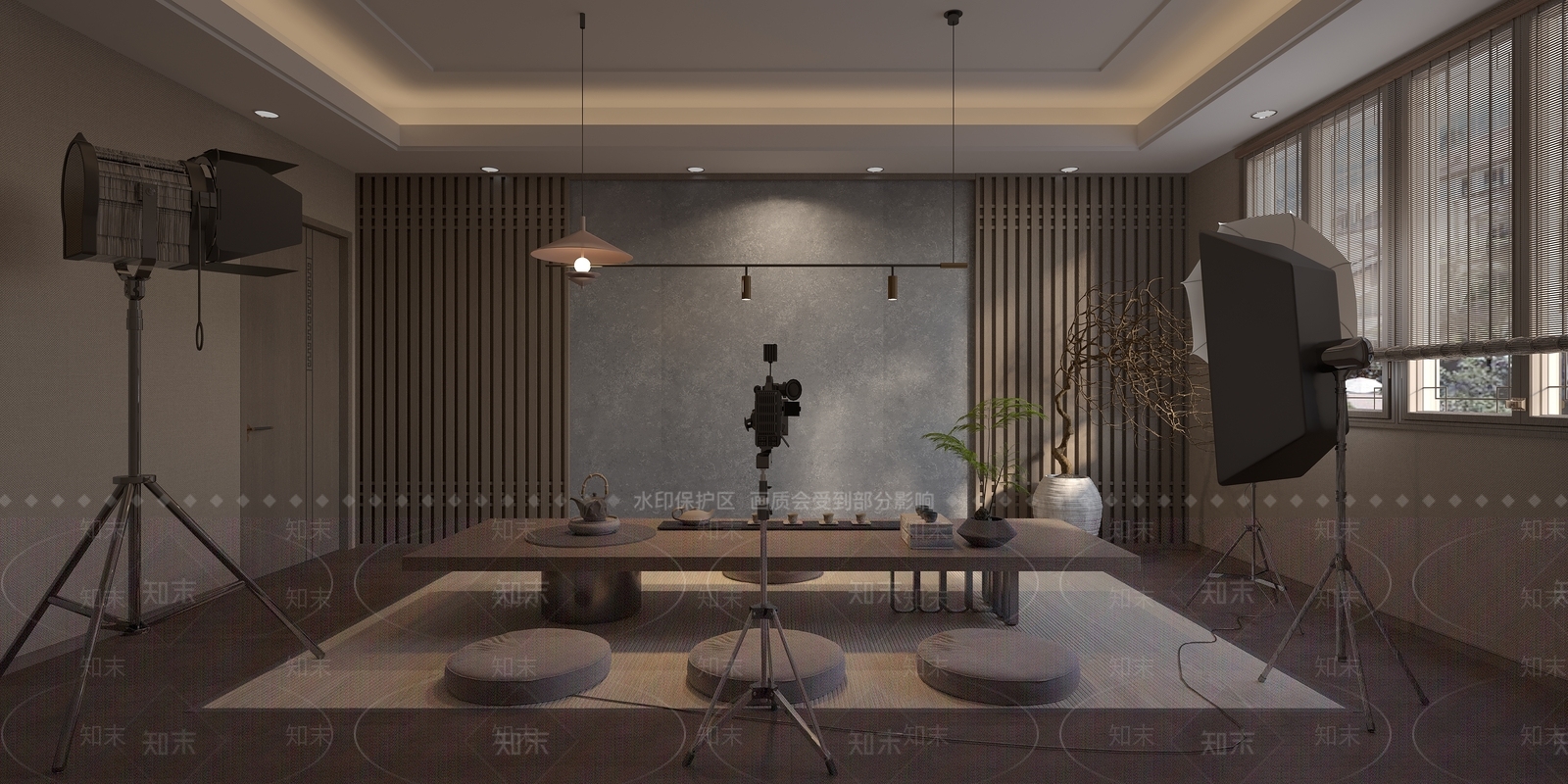 新中式茶室直播间3D模型下载【ID:1118535018】
