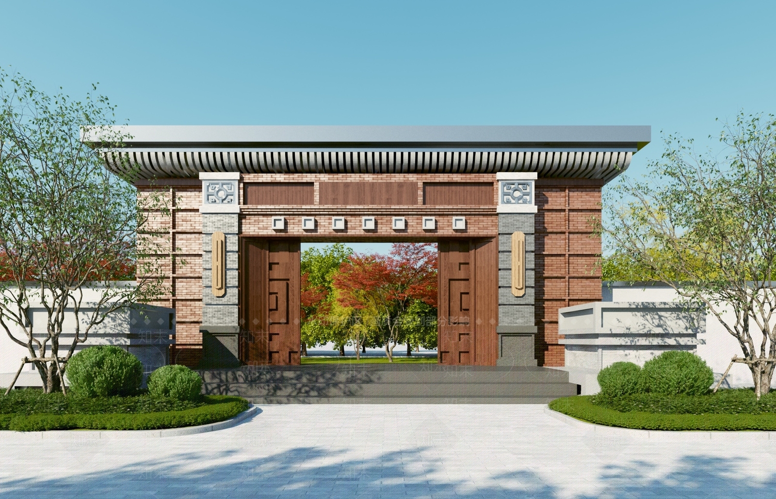新中式入口大门3D模型下载【ID:1118542063】