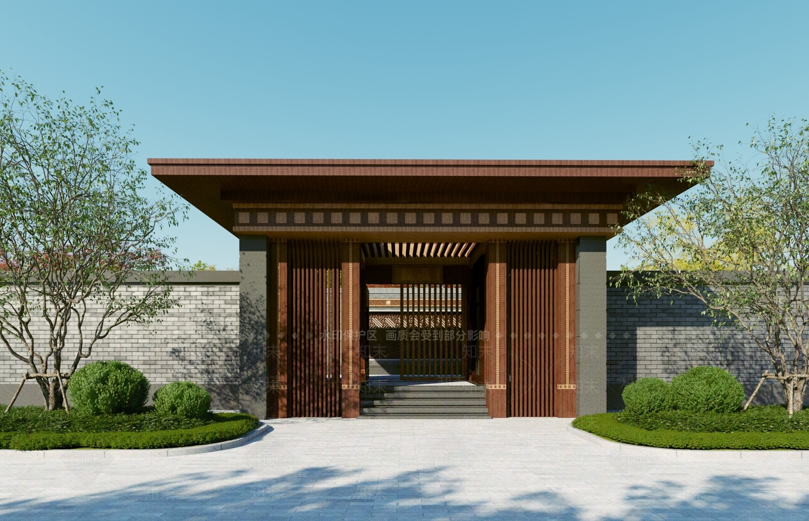 新中式入口大门3D模型下载【ID:1118543070】